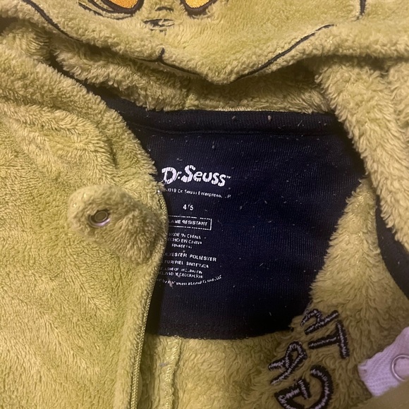 The grinch warm romper one piece hooded Santa grinch zip up footless pajama 4-5 - Picture 3 of 3